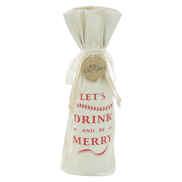 Canvas Cotton Christmas Drawstring Wine Bags